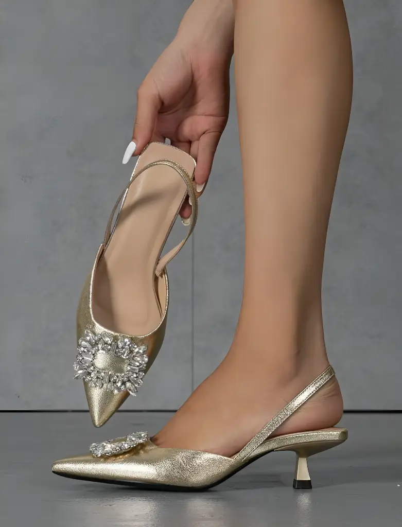 Women Satin Rhinestone Square High Heels