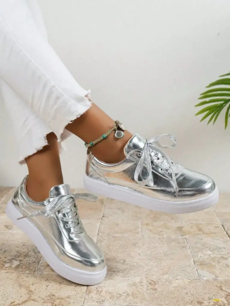 Women's Casual Flat Bottom Lace-Up Sneakers - Lightweight, Thick Sole, Comfortable Outdoor Shoes