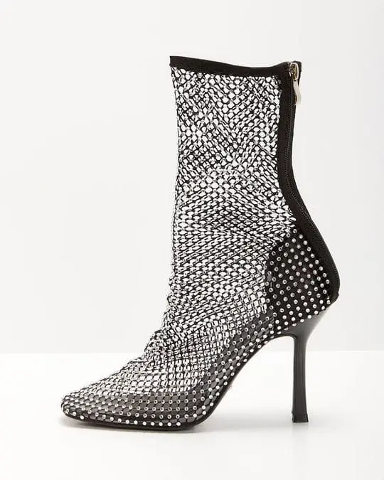Crystal Mesh Stretch Fabric High Heels