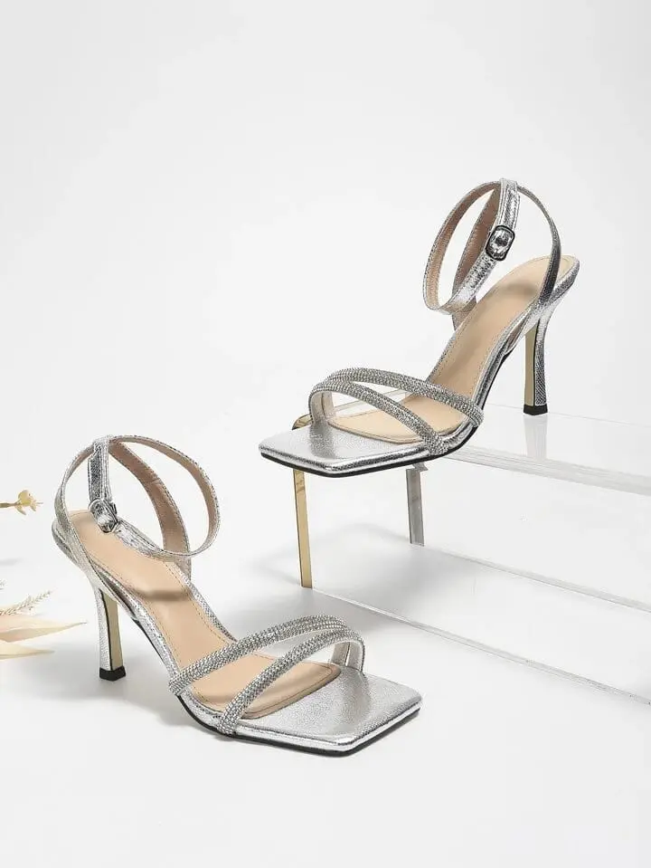 Embellished Reptilian Stilettos with Buckle Strap