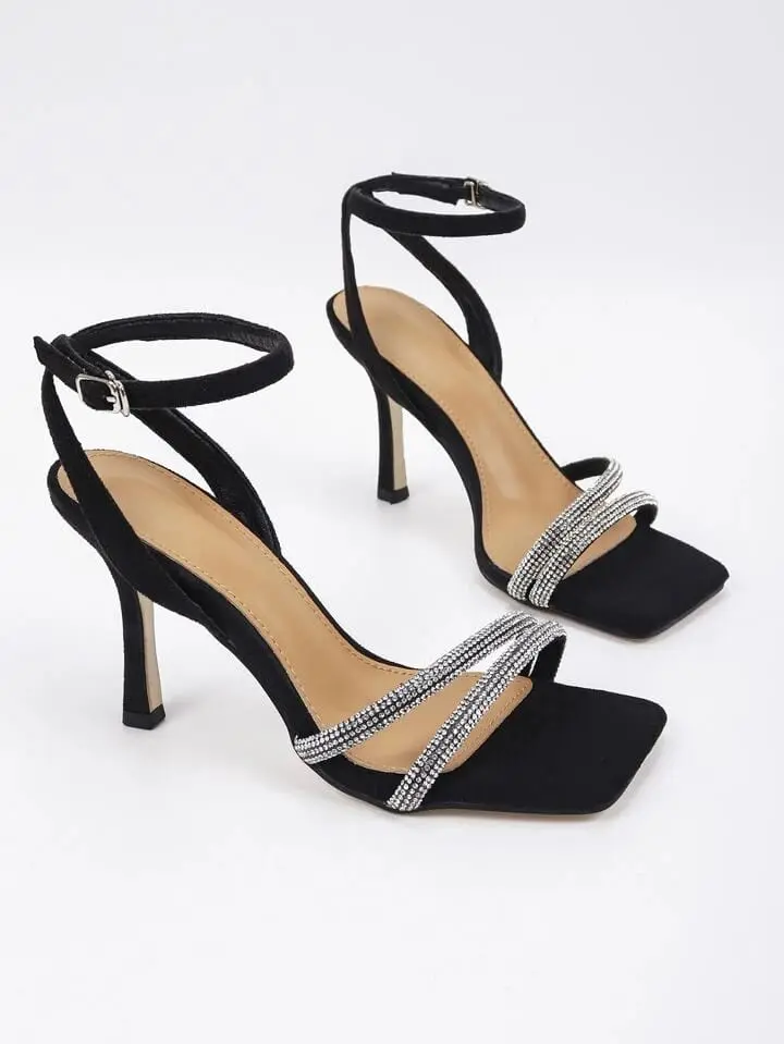 Embellished Reptilian Stilettos with Buckle Strap