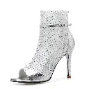 Embellished mesh peep toe ankle boots