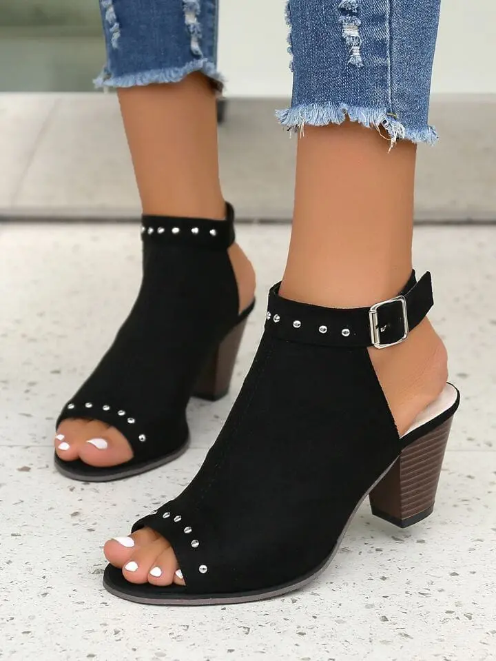 Women's Casual Sandals Peep Toe Ankle Strap Buckle Block Heel Retro Summer Shoes