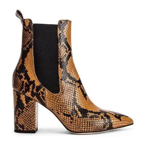 Snakeskin Sock Fit Block Heeled Ankle Boots