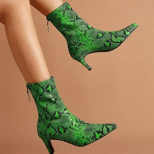 Women's Snake Print Pointed Toe Sock Boots