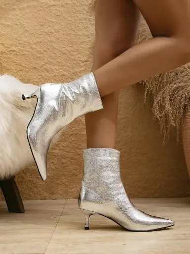 New Women Middle Zipper Boots High Heel Boots Shiny Extra Wide Calf Boots for Women