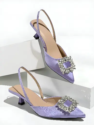 Satin Rhinestone Square High Heels