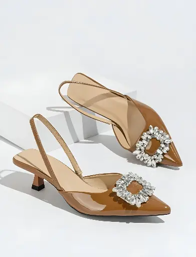 Women Satin Rhinestone Square High Heels