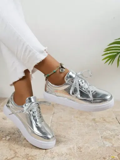 Women's Casual Flat Bottom Lace-Up Sneakers - Lightweight, Thick Sole, Comfortable Outdoor Shoes