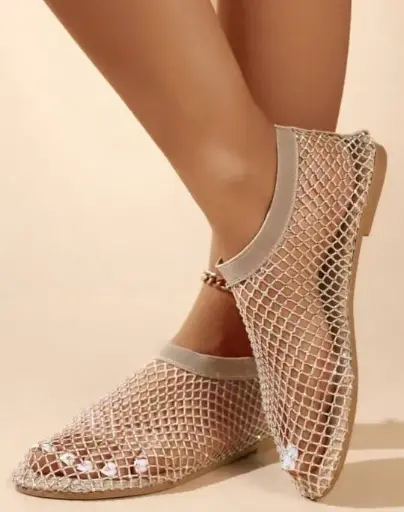 Women's Mesh Flats Sandals Comfortable Shiny Gem Mesh Flats Shiny Stylish Flats Sparkle Shoes