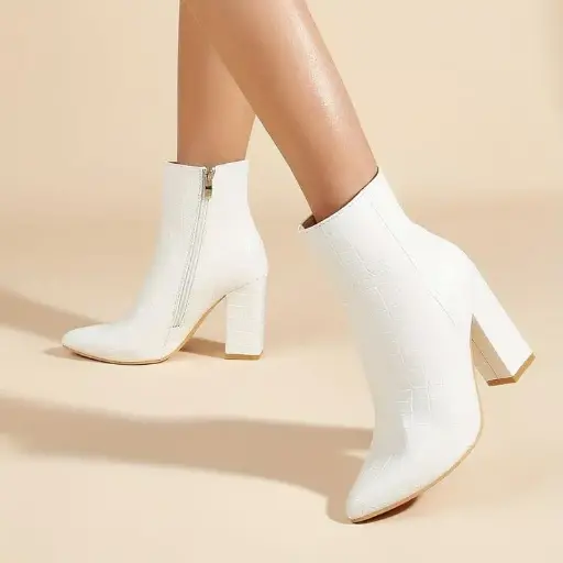 Women's Chunky Block Heel Pointed Toe Ankle Boots High Heel Ankle Booties with Zipper Winter Shoes
