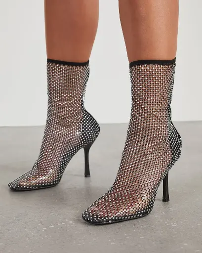 Crystal Mesh Stretch Fabric High Heels