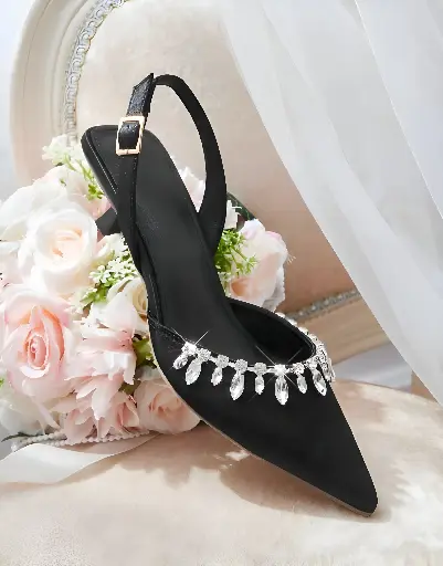 Crystal Embellishments Sling Black Pumps