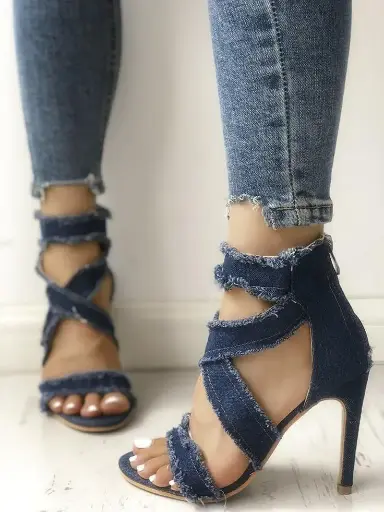 High Sandals for Women Summer peep Toe Stiletto Heels Fashion Jeans Over The Knee Sandals Shoes
