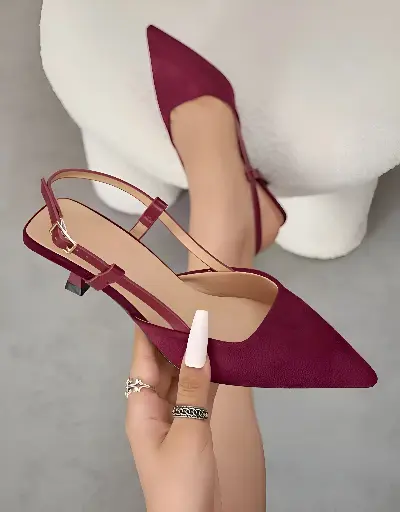 Women's Patent Pointed Toe Cutout Singback Spool Low Heel Pumps
